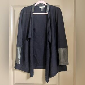 Zapa Paris Wool and Leather Open Cardigan Jacket Size 0 Navy Black